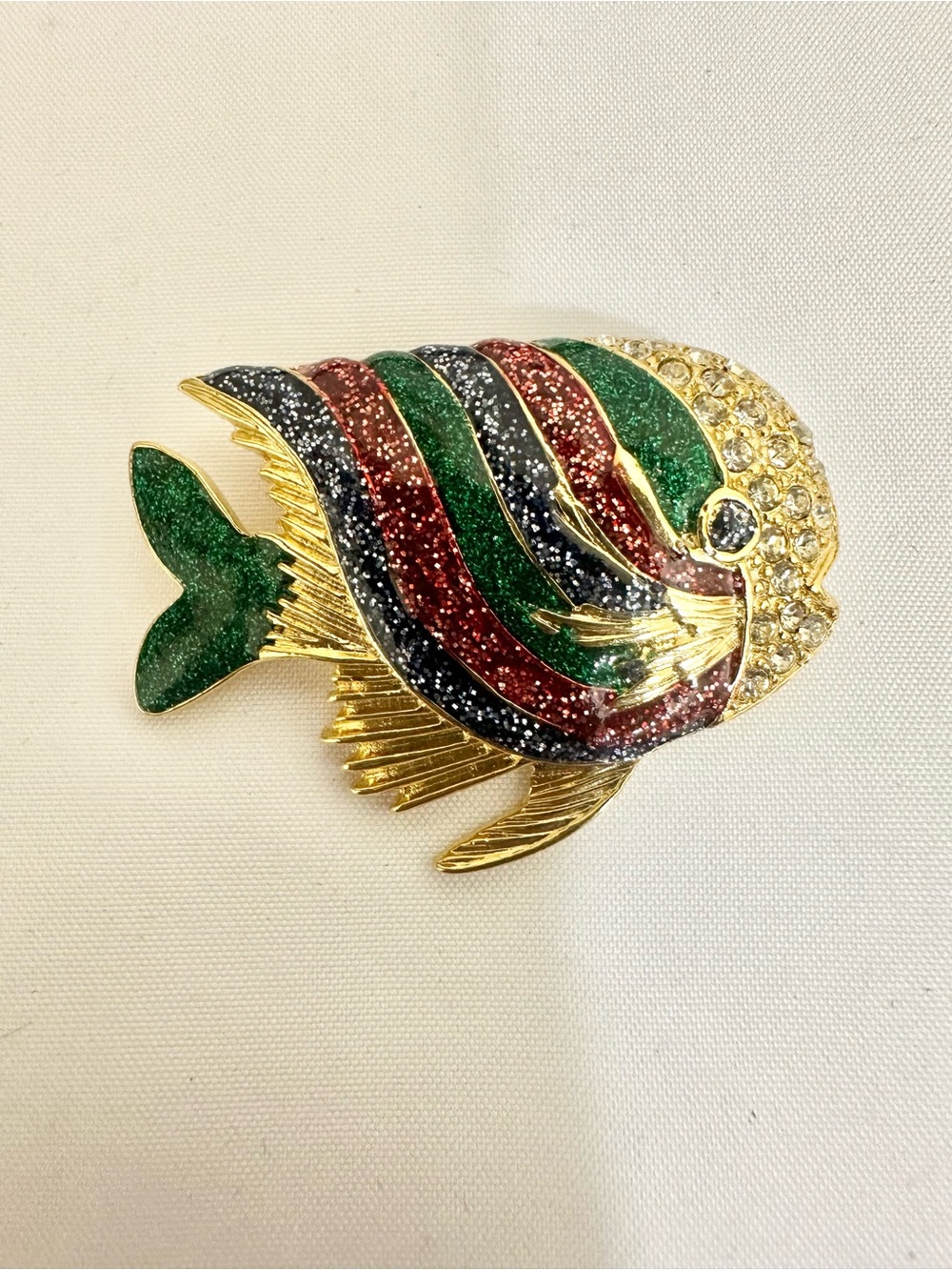 Vintage Signed GIOVANNI Gold-Plated Enamel Tropical Fish Brooch